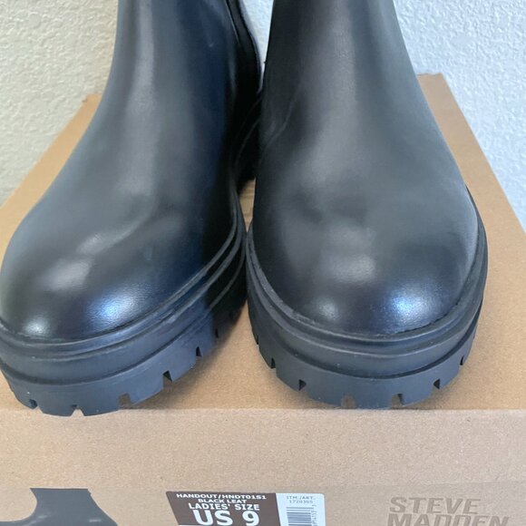 NEW IN BOX Steve Madden Boots 9 Chelsea Lug Platform Leather Gore Retro Black - Picture 9 of 13